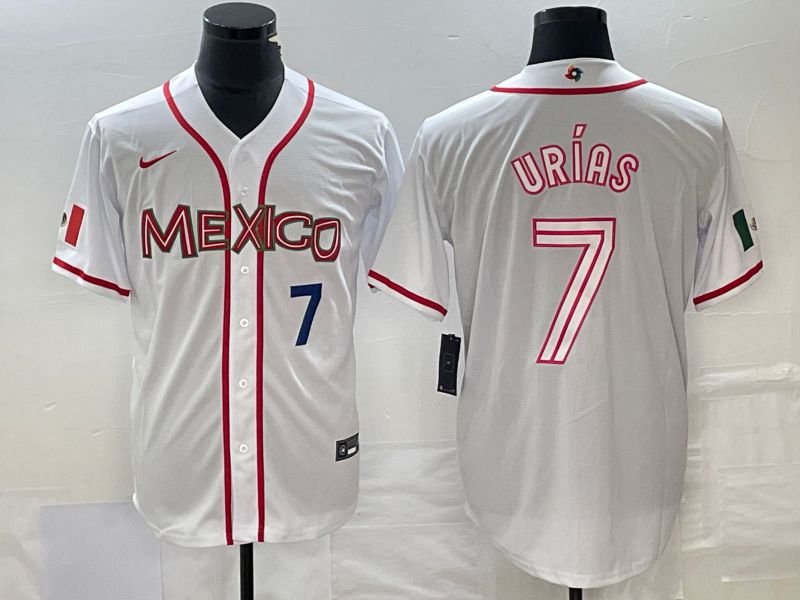 Men 2023 World Cub Mexico 7 Urias White Nike MLB Jersey56